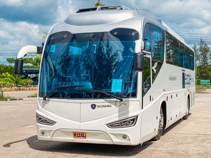 Go by Bus Comeback by Boat (bus may be different from the picture)